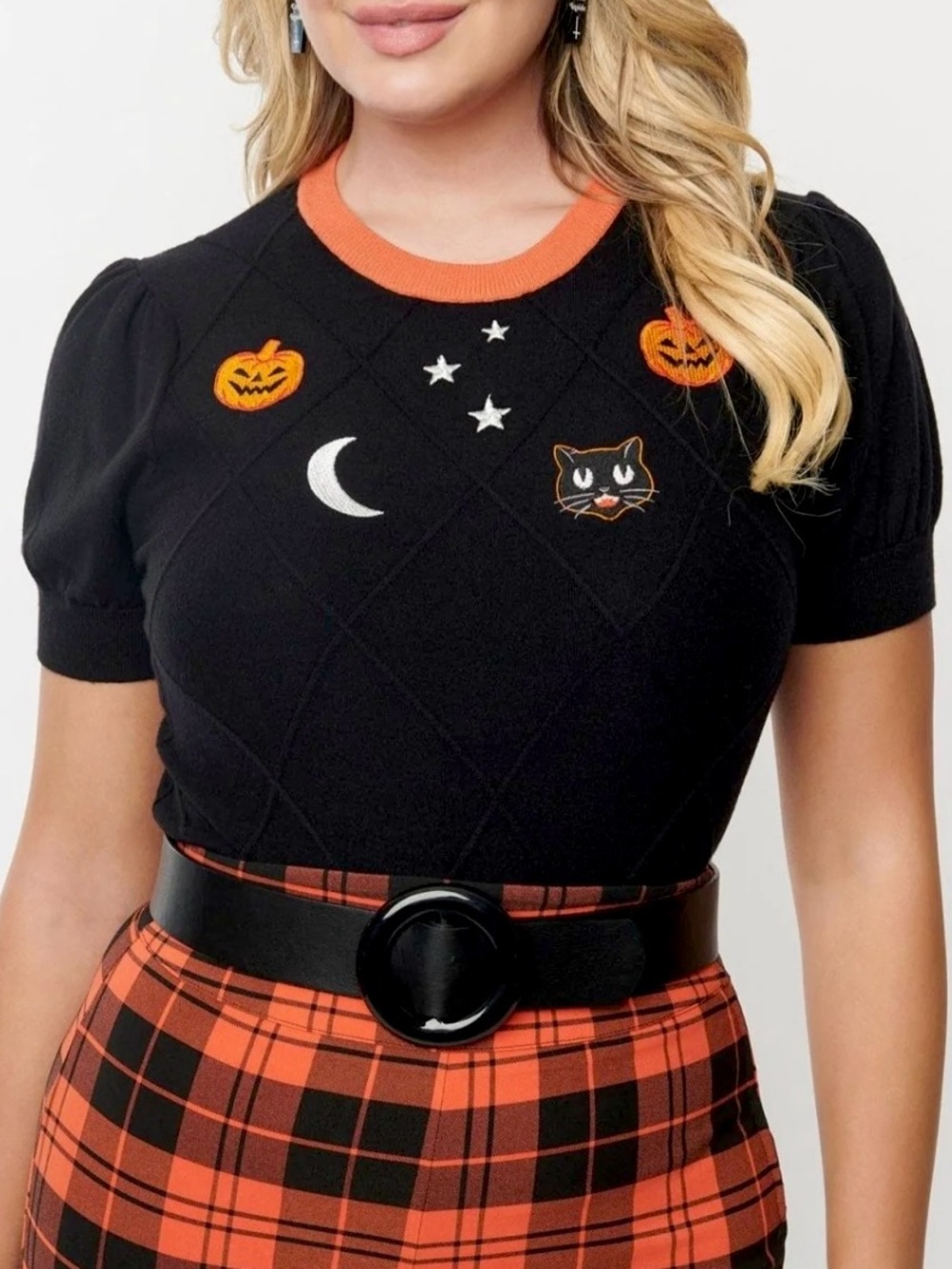 NWT Unique Vintage Black Cat Retro Halloween Sweater Top Blouse 2X/3X